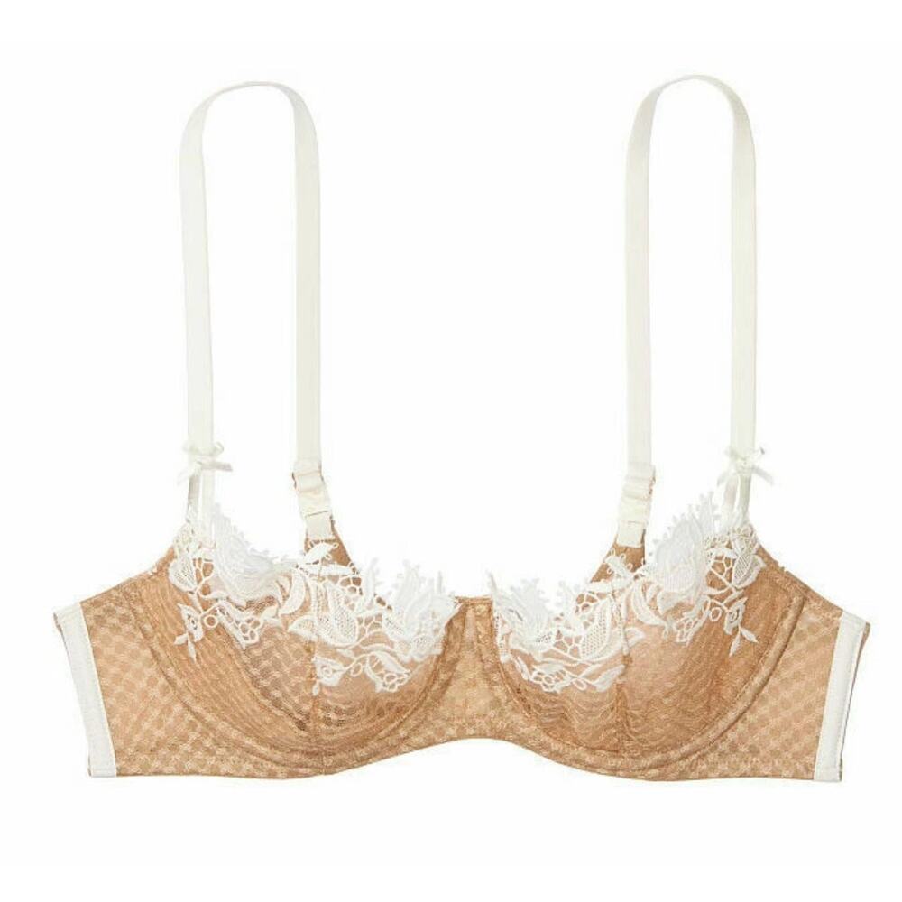 Victorias Secret Dream Angels Unlined Push-Up W/O Padding Lace Bra Nude 32B